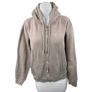 Brandy Melville Women's Beige Taupe Full Zip Hoodie Hooded Sweatshirt Top Size S